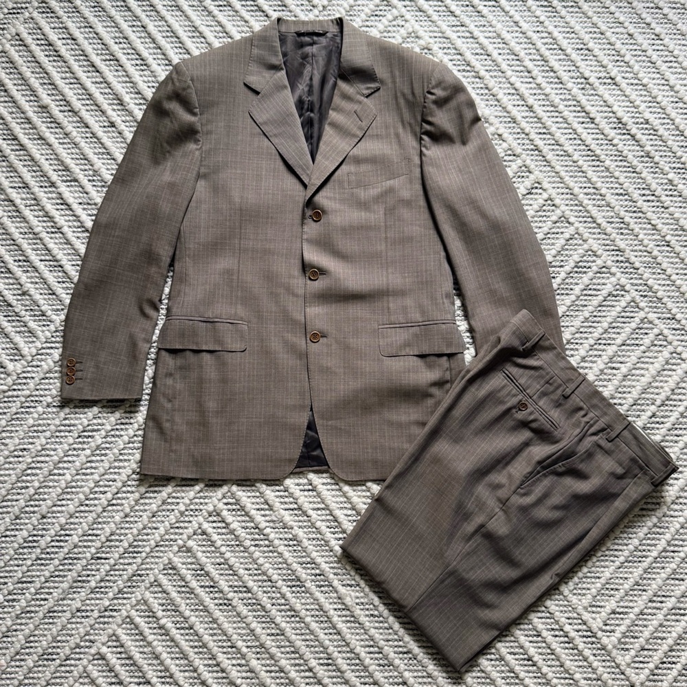 Canali 2pc Brown Glen Check Wool Suit 50 IT 40R US 35x30 Pleated Pants Italy